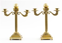 Neoclassical Two-Arm Brass Candelabras, 2