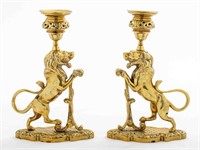 Brass Classical Lion Candlesticks, Pair