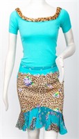 Blumarine Leopard Print Shirt & Skirt Set