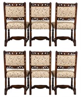 Baroque Style Carved Oak Dining Chairs, 6