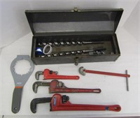 Craftsman Tool Box w/ Pipe Wrenches & Drill Bits