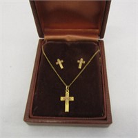 10K Gold Cross Earrings & Necklace (not gold) Set