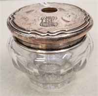 Antique Sterling Lidded Crystal Jar