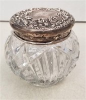 Antique Sterling Lidded Crystal Jar