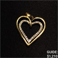 1.2dwt, 10kt Yellow-Gold Double Heart Pendant /w
