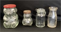 Set of 4 vintage bottles inccluding small milk bot