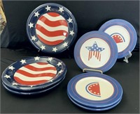 Two sets of patriotic plates including three Ameri