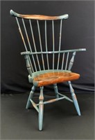 Minature distressed wooden chair with blue accents