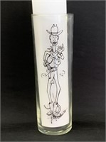 Vintage "Tall Texan" tall shot glass featuring a c