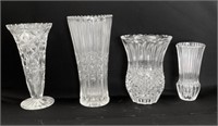 Lot of 4 assorted crystal vases in a variety of si