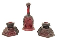 Avon ruby glass crystal candle holders and bell