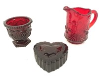 Avon ruby glass crystal candle holder, heart-shape