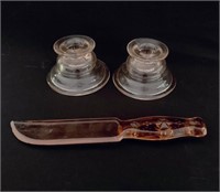 Vintage blush Depression glass items including two