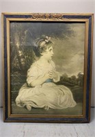 Antique Young Victorian Girl Print 22.5x18.5