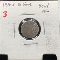 1843 SEATED SILVER HALF DIME