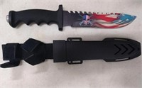 12.5" Fixed Knife with Flag and Skull W/ Sheath
