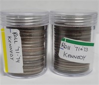 2 Rolls 40 Total Kennedy Half Dollars 1971-1974