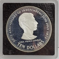 Bahamas 1978 $10.00 5th Anniversary. 925 Silver