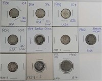 Lot of 10 Assorted Dimes and Nickles including