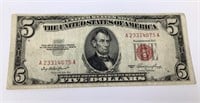 1953 Red Seal Five Dollar Bill Circulated