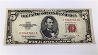 1953 Series C Red Seal Five Dollar Bill Circulated