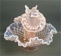 Fenton Pink Champagne Hobnail Small 3 Horn Epergne