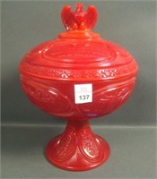 Fenton Patriot Red Bicentennial Covered Compote