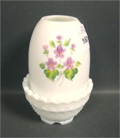 Fenton Violets in Snow Two Piece Fairy Lamp
