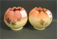 Two Fenton Burmese Leaf Decorated Rose Bowls