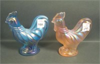 Two Fenton Iridised Rooster Figurines