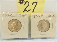 (2) 1955D Washington Quarters MS65