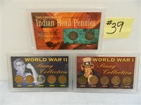 (2) Indian Cents, (5) WWI Cents, (5) WWII Cents -