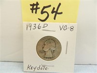 1936D Washington Quarter VG-8 Key Date