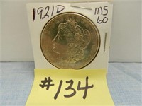 1921D Morgan Silver Dollar MS60