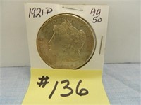 1921D Morgan Silver Dollar AU50