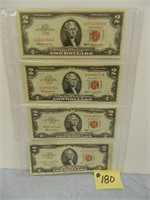 (7) 1963 Ser. $2 U.S. Notes, Red Seals- Most Crisp