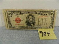 (2) 1928f Ser. $5 U.S. Notes, Red Seals