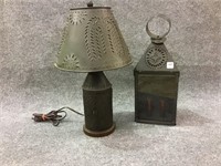 Lot of 2 Pierced Tin Design Lamps Including