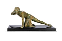 ART DECO PATINATED BRONZED FIGURE ON MARBLE BASE