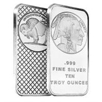 10 Ounce - Buffalo - Indian .999 Fine Silver Bar