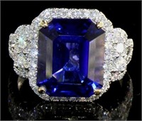 14k Gold 10.75 ct Sapphire & Diamond Ring
