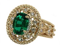 14kt Gold 2.55 ct Oval Emerald & Diamond Ring