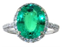 14kt Gold 4.59 ct Emerald & Diamond Ring