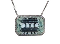 14k Gold 13.07 ct Aquamarine & Diamond Necklace