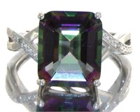 Emerald Cut 4.75 ct Mystic Topaz & Diamond Ring