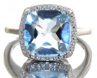 Cushion Cut 4.16 ct Blue Topaz & Diamond Ring