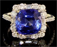 14kt Gold 6.38 ct Sapphire & Diamond Ring