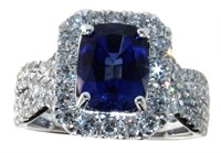 14k Gold 3.98 ct Cushion Sapphire & Diamond Ring