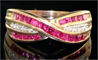 10kt Gold Invisible Set Ruby & Diamond Ring