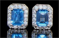 Emerald Cut London Blue Topaz Stud Earrings